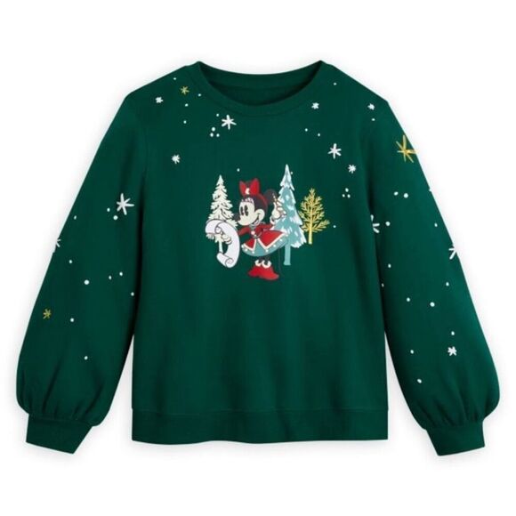 Disney Minnie Mouse Holiday Sweatshirt Green Pullover Puff Sleeves Women’s Sz 1X - Picture 11 of 13